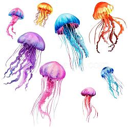 Translucent PVC Self Adhesive Wall Stickers, Waterproof Decals for Home Living Room Bedroom Wall Decoration, Jellyfish, 960x300mm, 3 sheets/set.(STIC-WH0015-141)