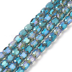 Electroplate Opaque Glass Beads, Faceted Barrel, Blue, 10x10mm, Hole: 1mm(GLAA-F108-10A-12)