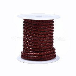 Braided Cowhide Leather Cord, Leather Rope String for Bracelets, FireBrick, 4mm, about 5.46 yards(5m)/roll(NWIR-N005-01A-4mm)