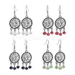 Tibetan Style Chandelier Earrings, with Glass Beads and Brass Earring Hooks, Mixed Color, 51mm(EJEW-JE00537)