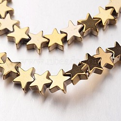 Electroplate Non-magnetic Synthetic Hematite Bead Strands, Star, Golden Plated, 6x6x2~3mm, Hole: 1mm, about 86pcs/strand, 15.7 inch(X-G-F300-24B-03)