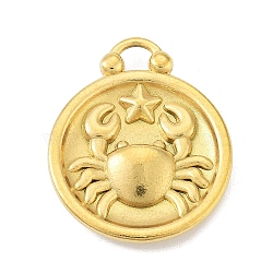 Real 18K Gold Plated Tone 304 Stainless Steel Pendants, Flat Round with Constellations Charm, Cancer, 20.5x17x3mm, Hole: 2.5x2.5mm(STAS-K291-01G-08)