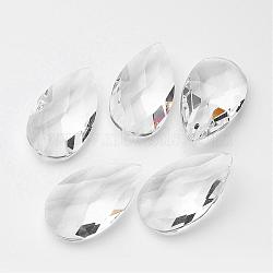 Faceted Teardrop Glass Pendants, Clear, 38x22.5x12mm, Hole: 1.5mm(X-GLAA-R149-01)