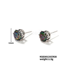 Colorful Crystal Stud Earrings for Women, Minimalist and Fashionable Ear Jewelry, Platinum, 8mm(AI0477)