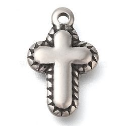 304 Stainless Steel Pendants, Cross Charm, Antique Silver, 20x13x3.5mm, Hole: 1.8mm(STAS-P369-04AS)