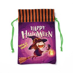 Halloween Cotton Cloth Storage Pouches, Rectangle Drawstring Treat Bags Goody Bags, for Candy Gift Bags, Witch Pattern, 21x14.5x0.4cm(ABAG-A005-01D)