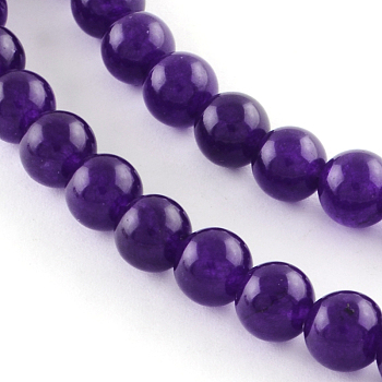 Dyed Natural White Jade Round Bead Strands, Indigo, 8mm, Hole: 1mm, about 48pcs/strand, 14.9 inch