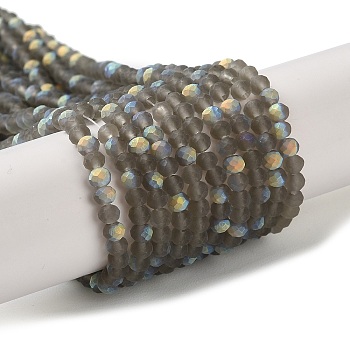 Imitation Jade Glass Beads Strands, Half AB Color Plated, Faceted, Frosted, Rondelle, Gray, 3x2mm, Hole: 0.7mm, about 135~140pcs/strand, 32~34cm