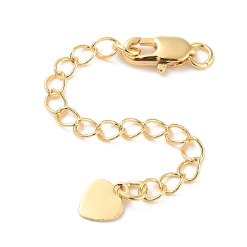 Brass Chain Extender, End Chains, Cadmium Free & Nickel Free & Lead Free, Heart, Real 18K Gold Plated, 69mm