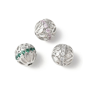 Brass Micro Pave Cubic Zirconia Beads, Round, Rack Plating, Lasting Plated, Cadmium Free & Lead Free, Mixed Color, 7.5x8mm, Hole: 1.8mm