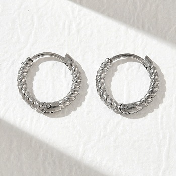 304 Stainless Steel Huggie Hoop Earrings for Women, Twist, Stainless Steel Color, 13x2mm