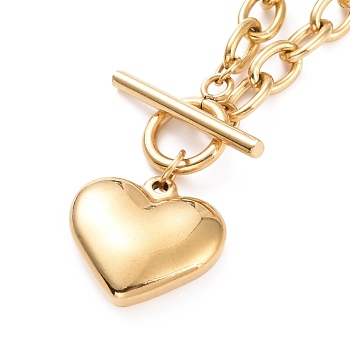 304 Stainless Steel Heart Clasp Pendant Necklace for Women, Golden, 18.90 inch(48cm)