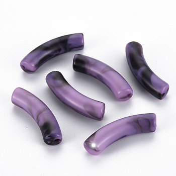 Opaque Acrylic Beads, Imitation Gemstone Style, Curved Tube, Medium Orchid, 33x8x10.5mm, Hole: 1.6mm, about 300pcs/500g