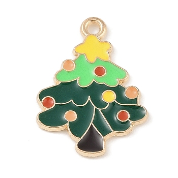 Christmas Theme Alloy Enamel Pendants, Light Gold, Christmas Tree, 25x18x1.5mm, Hole: 1.8mm