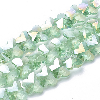 Electroplate Glass Beads, AB Color Plated, Faceted, Butterfly, Pale Green, 12x14.5x7.5mm, Hole: 1mm