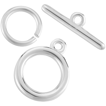 Brass Toggle Clasps, with Brass Jump Rings, 925 Sterling Silver Plated