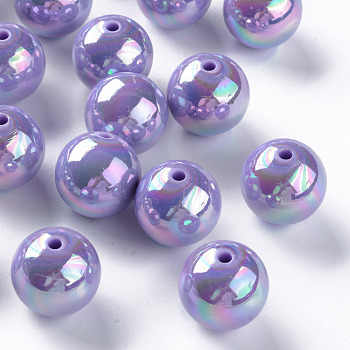 Opaque Acrylic Beads, AB Color Plated, Round, Medium Purple, 20x19mm, Hole: 2~3mm, about 111pcs/500g