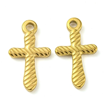 Ion Plating(IP) 304 Stainless Steel Pendants, Cross Charm, Real 18K Gold Plated, 20x11.5x2mm, Hole: 2mm