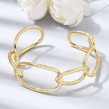 Brass Large Oval Link Chain Cuff Bangles for Women, Long-Lasting Plated, Cadmium Free & Lead Free, Rack Plating, Real 18K Gold Plated, Inner Diameter: 2.17 inch(5.5cm)