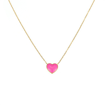 Stainless Steel Heart Pendant Necklaces, with Enamel, Golden, 15.75 inch(40cm)