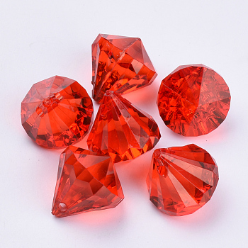 Transparent Acrylic Pendants, Faceted, Diamond, Red, 15x15mm, Hole: 2mm, about 370pcs/500g
