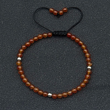 Adjustable Natural Carnelian Braided Beaded Bracelets for Women, 