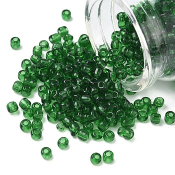 6/0 Glass Seed Beads, Transparent, Round, Green, 4mm, hole: 1.5mm, about 496pcs/50g