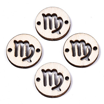 Unfinished Natural Poplar Wood Links Connectors, Laser Cut, Flat Round with Constellation, Virgo, 19.5x2.5mm, Hole: 2mm