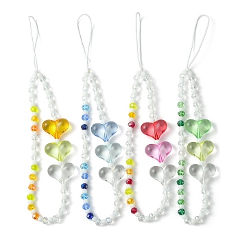 Heart Acrylic & Glass Beaded Mobile Straps, Nylon Thread Mobile Accessories Decoration, Mixed Color, 18.2cm, 4pcs/set