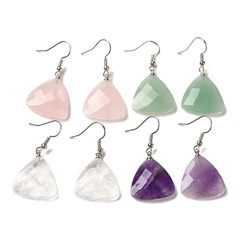 Natural Mixed Gemstone Faceted Triangle Dangle Earrings, Platinum Brass Earrings, 40x20.5mm