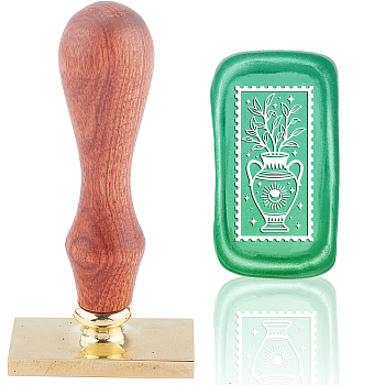 Wax Seal Stamp Set, Sealing Wax Stamp Solid Brass Head,  Wood Handle Retro Brass Stamp Kit Removable, for Envelopes Invitations, Gift Card, Rectangle, Vase Pattern, 9x4.5x2.3cm