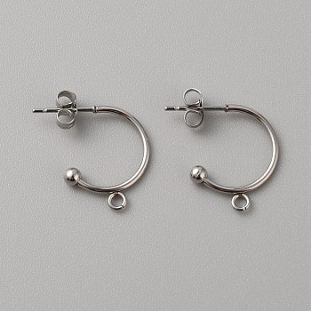 304 Stainless Steel Stud Earring Findings, with Horizontal Loops, Round, Stainless Steel Color, 18x15x3mm, Hole: 1.8mm