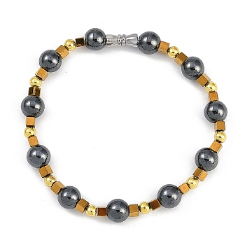 Synthetic Non-magnetic Hematite Beaded Stretch Bracelets for Women Men, with Platinum Alloy Clasp, 8-1/8 inch(20.5cm)