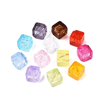 Transparent Acrylic Beads, Cube, Mixed Color, 14x13.5x13.5mm, Hole: 2mm, about 450pcs/500g