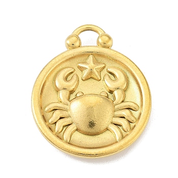 Real 18K Gold Plated Tone 304 Stainless Steel Pendants, Flat Round with Constellations Charm, Cancer, 20.5x17x3mm, Hole: 2.5x2.5mm