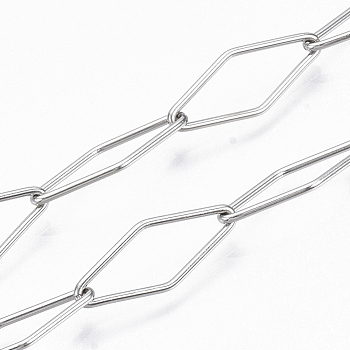 201 Stainless Steel Rhombus Link Chains, Soldered, Stainless Steel Color, 20x8x1mm, about 39.37 inch(1m)/strand