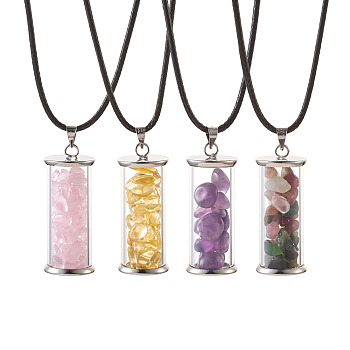 Pandahall Pendant Necklaces, with Glass Bottle(Chip Gemstone Beads inside), Polyester Rope and Stainless Steel Chain Extender, 17.7 inch(45cm), 4pcs/box