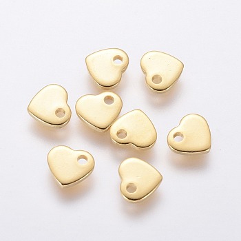 201 Stainless Steel Charms, Stamping Blank Tag, Heart, Real 24k Gold Plated, 5x6x1mm, Hole: 1mm