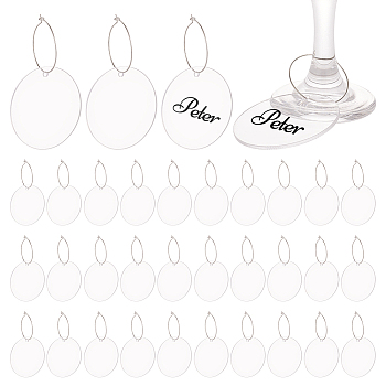 DIY Blank Wine Glass Charm Making Kit, Including Acrylic Pendant, Iron Hoop Earrings, Wine Glass Charm Rings, Flat Round, 80Pcs/box, 49.5x2mm, Hole: 2mm