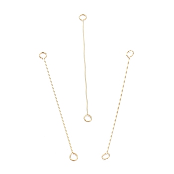 316 Surgical Stainless Steel Eye Pins, Double Sided Eye Pins, Real 18K Gold Plated, 40x2.5x0.4mm, Hole: 1.6mm