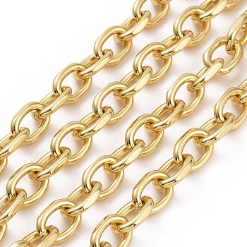 Brass Cable Chains, Diamond Cut Chains, Soldered, Faceted, with Spool, Oval, Long-Lasting Plated, Real 18K Gold Plated, 10.8x6x2mm, about 16.4 Feet(5m)/roll
