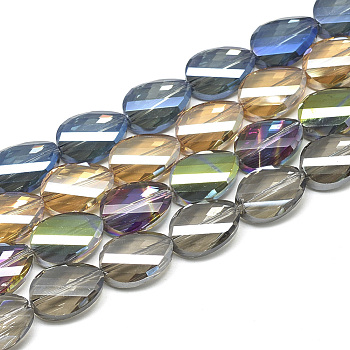 Electroplate Glass Beads Strands, Rainbow Plated, Faceted, Twist, Mixed Color, 18x13x6~7mm, Hole: 1.5mm, about 40pcs/28.5 inch
