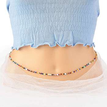 Summer Jewelry Waist Bead, Body Chain, Seed Beaded Belly Chain, Bikini Jewelry for Woman Girl, Colorful, 31.5 inch(80cm)