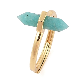 Double Pointed Hexagonal Prism Natural Amazonite Adjustable Rings for Women, Ion Plating(IP) Brass Rings, Golden, Hexagonal Prism: 17x7.5mm, US Size 6(16.5mm)