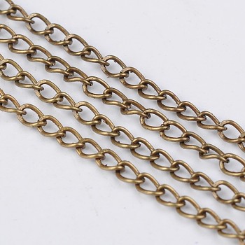 Iron Twisted Chains, Unwelded, Antique Bronze Color, with Spool, Size: Chains: about 3.7mm long, 2.5mm wide, 0.7mm thick, about 328.08 Feet(100m)/roll