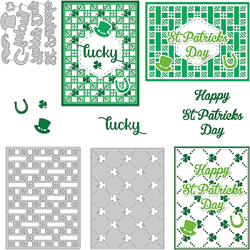 3Pcs 3 Styles Saint Patrick's Day Carbon Steel Cutting Dies Stencils, for DIY Scrapbooking, Photo Album, Decorative Embossing Paper Card, Stainless Steel Color, Word & Shamrock & Top Hat, Saint Patrick's Day Themed Pattern, 83~148x93~110x0.8mm, 1pc/style