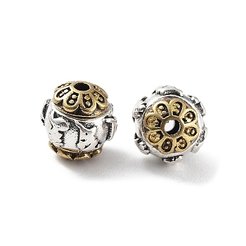 Brass Beads, Rondelle with Flower, Antique Silver & Antique Golden, 5.5x8mm, Hole: 1.4mm