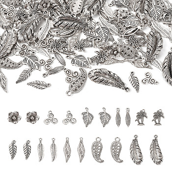 100Pcs 10 Styles Tibetan Style Alloy Pendants, Antique Silver, 11~29.5x5~14x1~5mm, Hole: 1~3mm, 10pcs/style