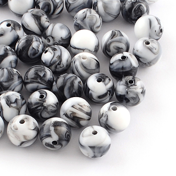 Opaque Acrylic Beads, Round, Black, 16mm, Hole: 2mm, about 220pcs/500g