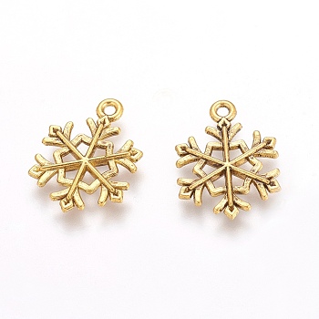 Tibetan Style Alloy Pendants, Lead Free & Cadmium Free, Snowflake, for Christmas, Antique Golden, 21x16x2mm, Hole: 2mm